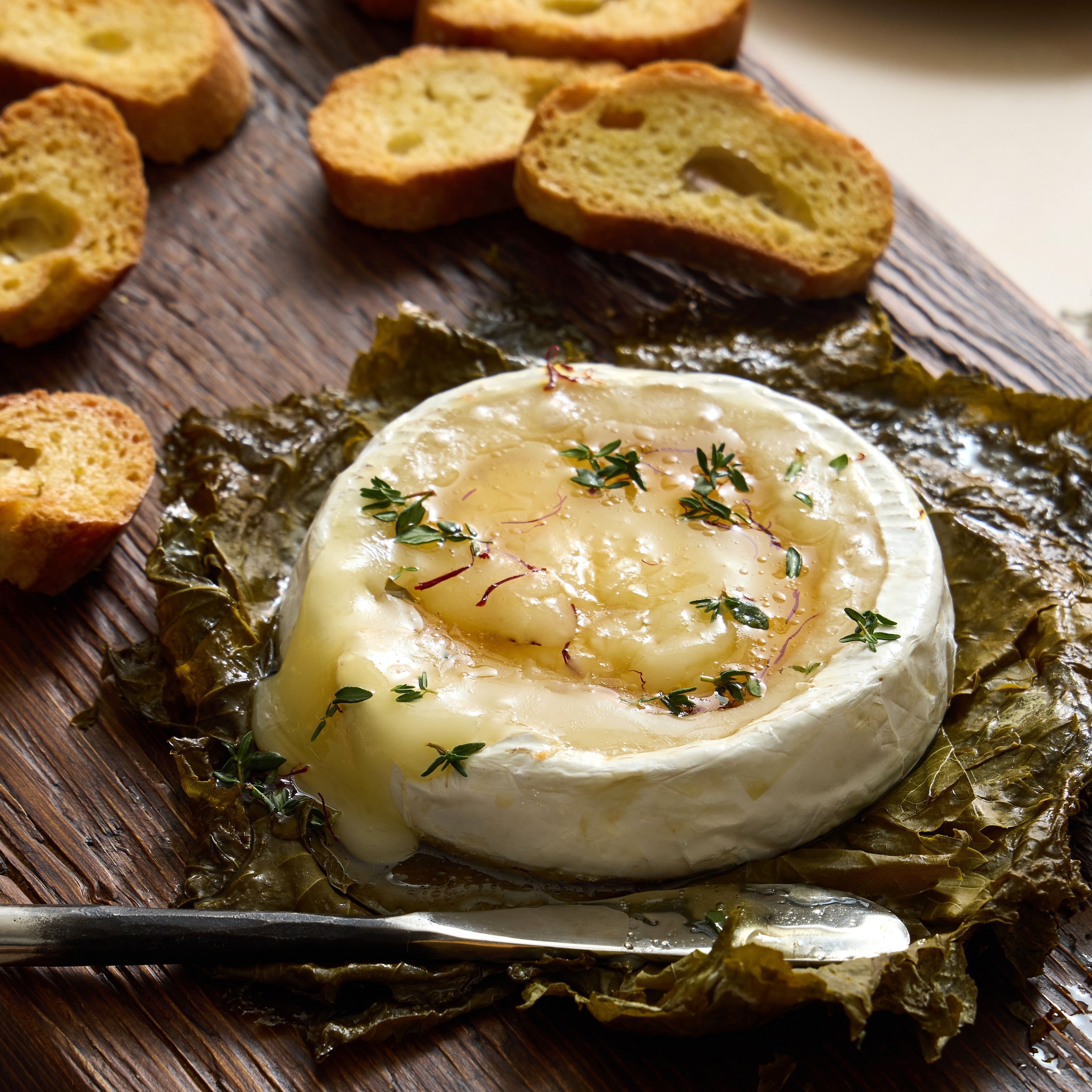 Baked Brie with Saffron Honey & Lemon Cured Fennel