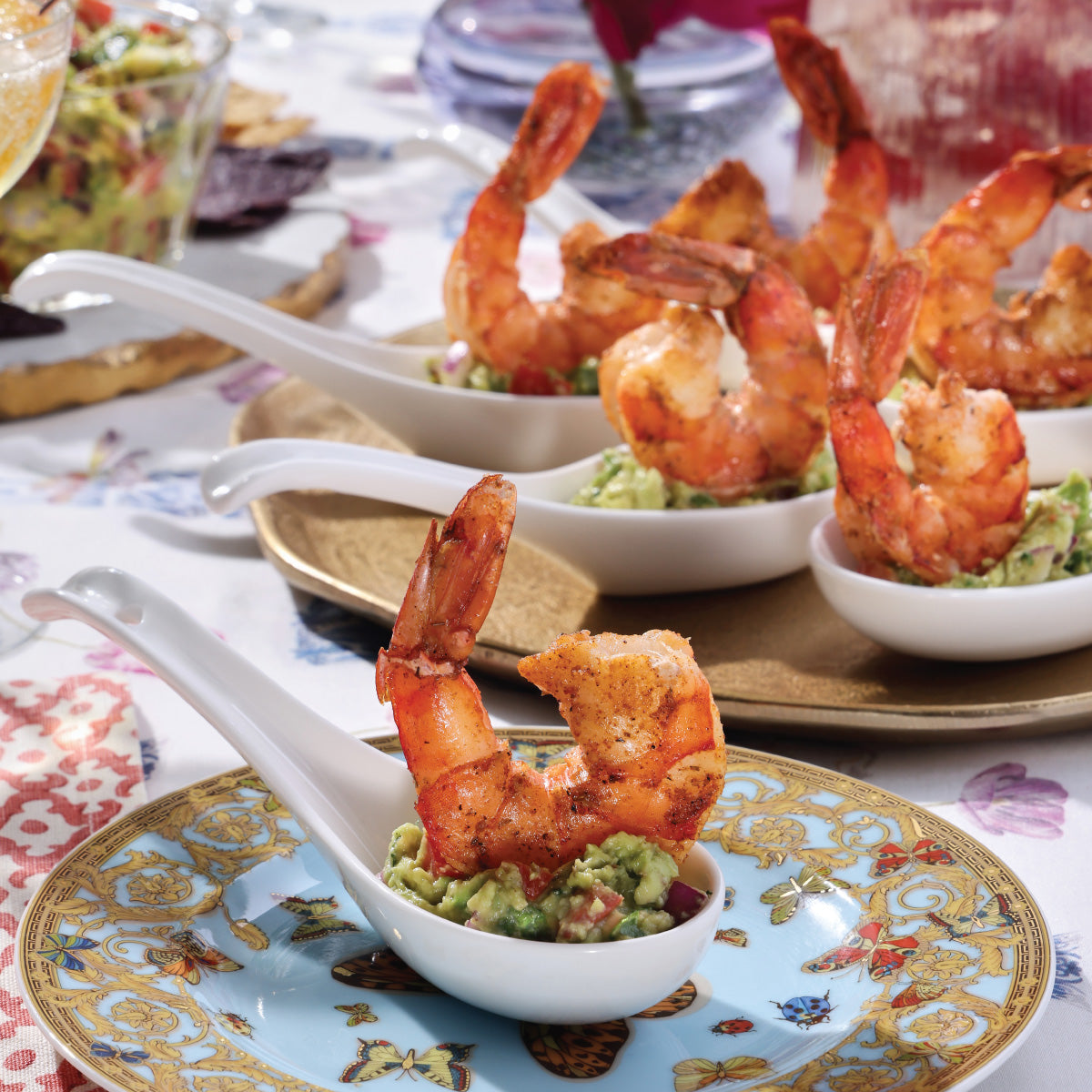 Flaming Tequila Shrimp with Fresh Guacamole Recipe