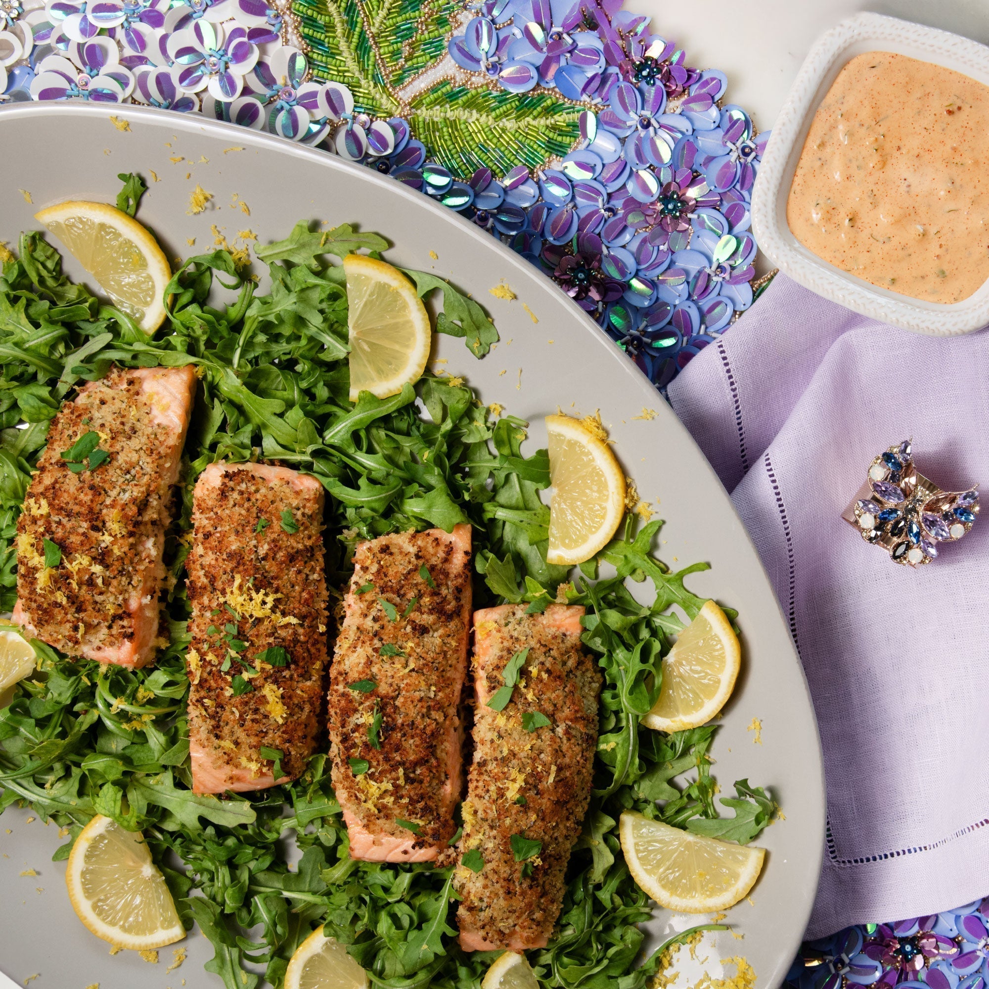 Herbes de Provence Baked Salmon Recipe with Easy Lemon Herb Mayonnaise