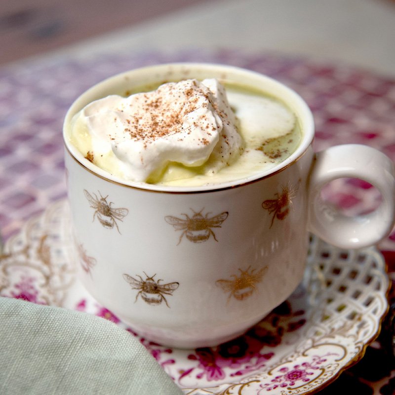 Vegan White Chocolate Matcha served in cup