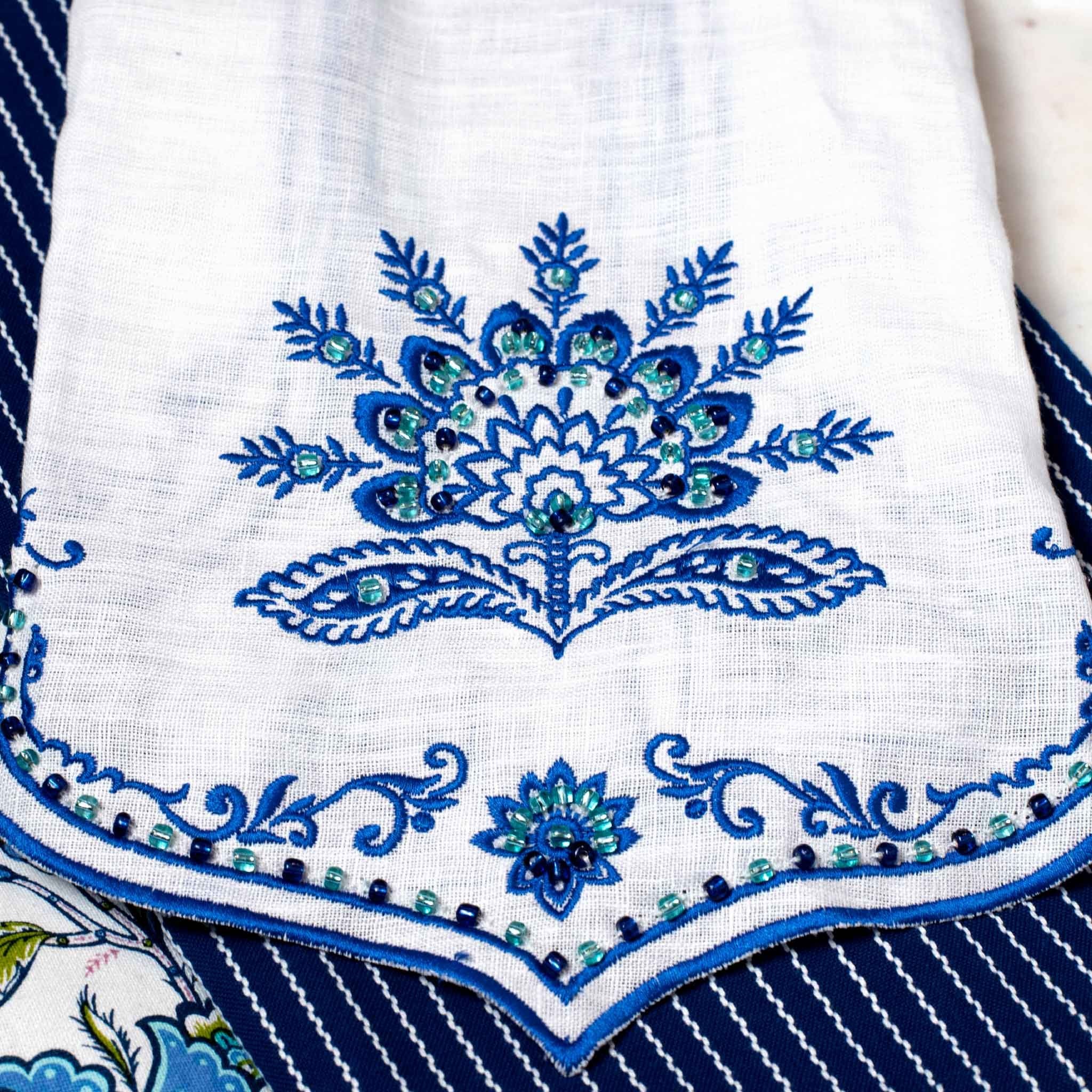 Luxe Decorative Tea Towel Set | Close up of beading