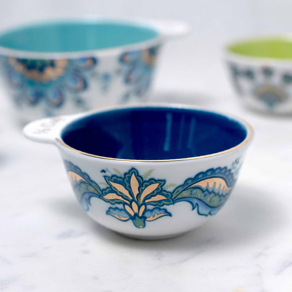 Mary DiSomma's Nested Ceramic Measuring Cup Set 1/2 Cup Blue Interior Closeup View