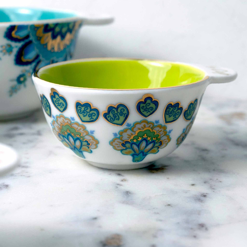 Mary DiSomma's Nested Ceramic Measuring Cup Set 1/3 Cup Lime Green Interior Closeup View