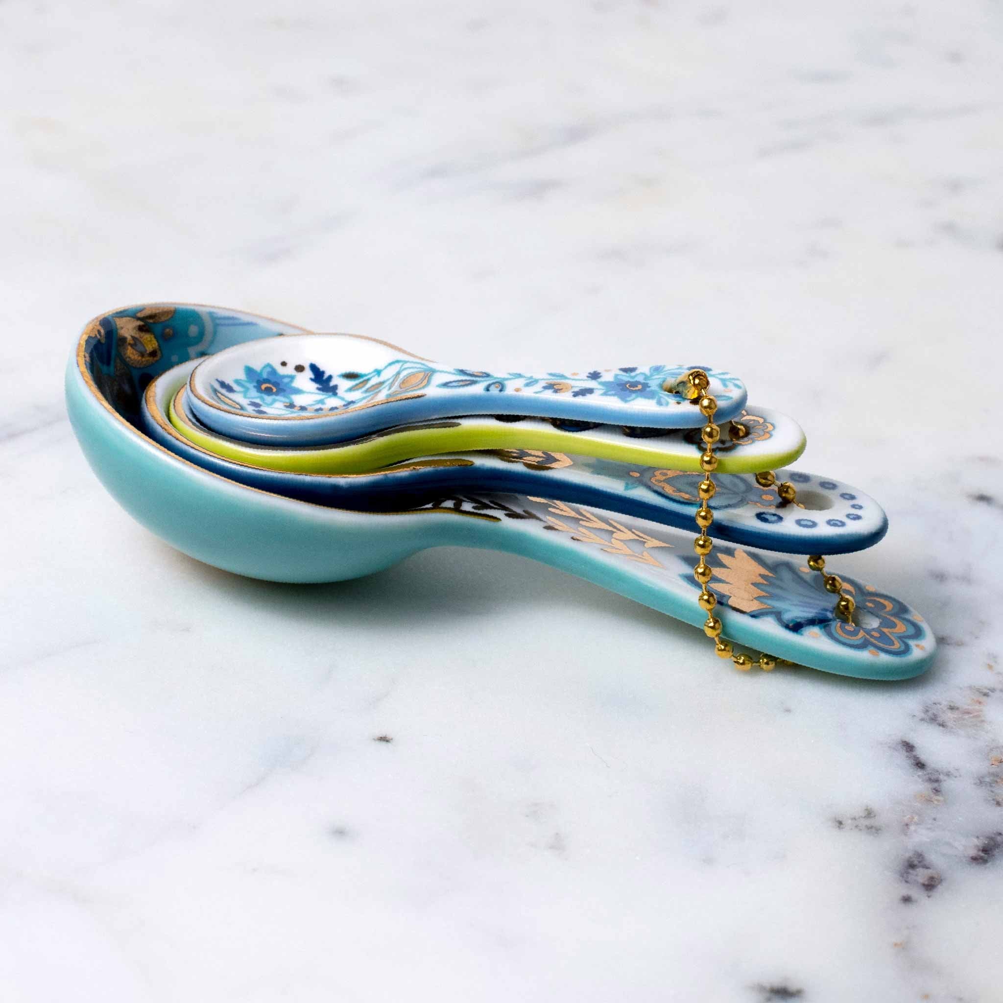 Mary DiSomma's Ceramic Spoons Gift Set with Metallic Gold Chain Nested