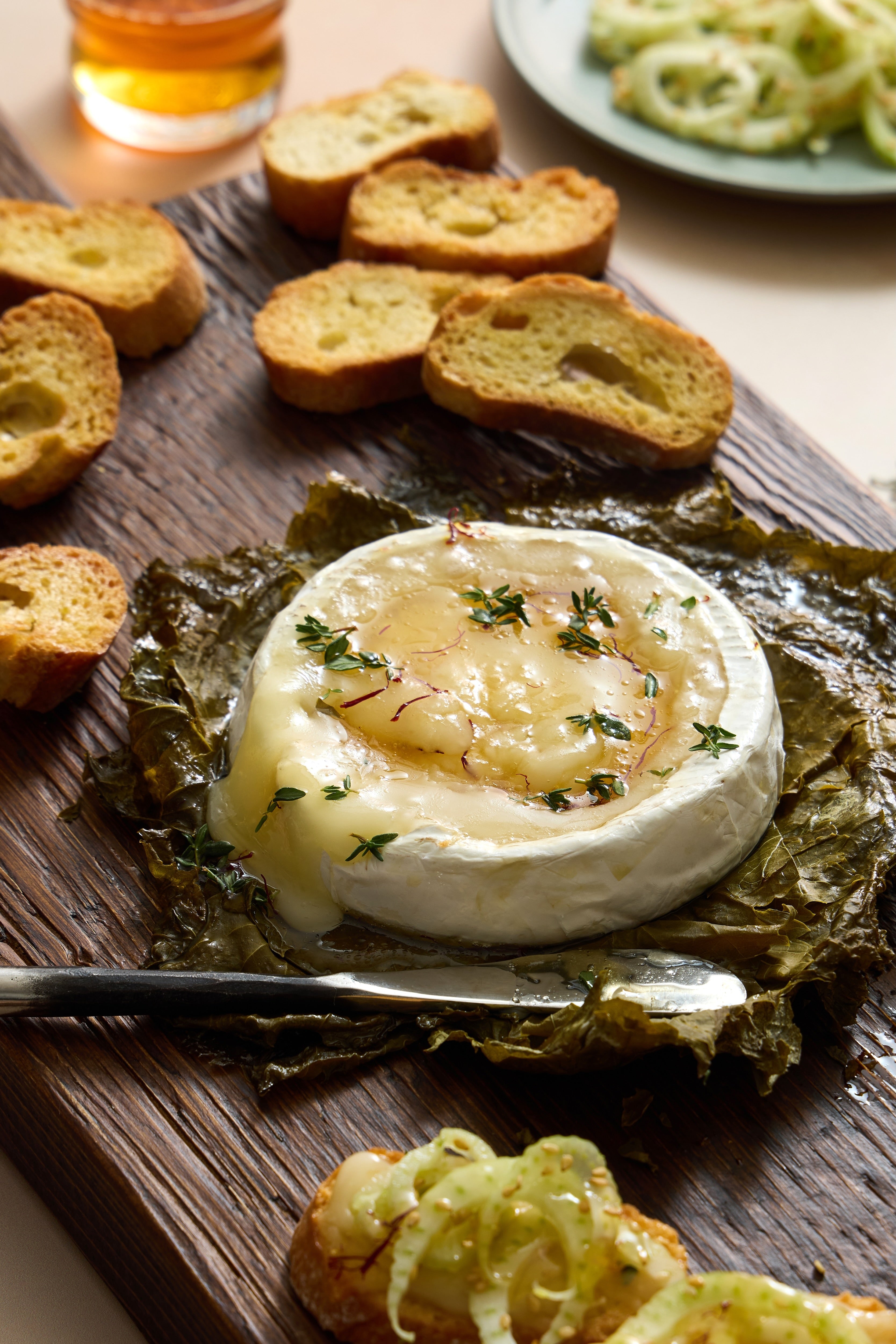 Baked Brie with Saffron Honey & Lemon Cured Fennel