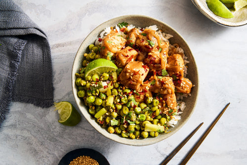 Swordfish Rice Bowl with Ginger Peas