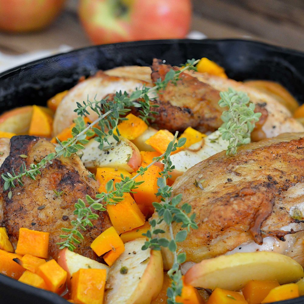 Mary DiSomma's Apple Cider Chicken with Apples and Butternut Squash Recipe for Peoria Magazine