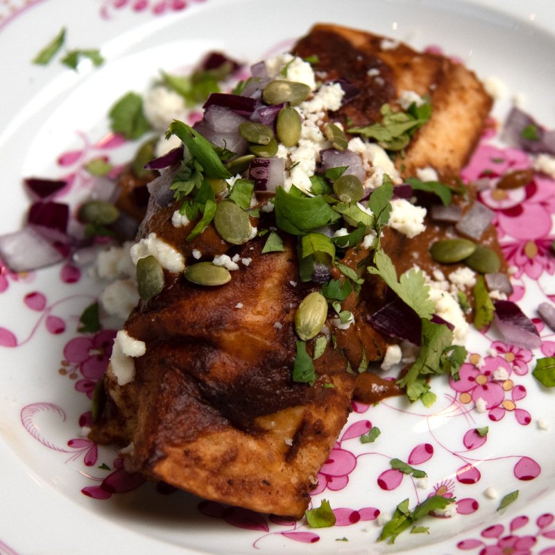 Served mole enchiladas
