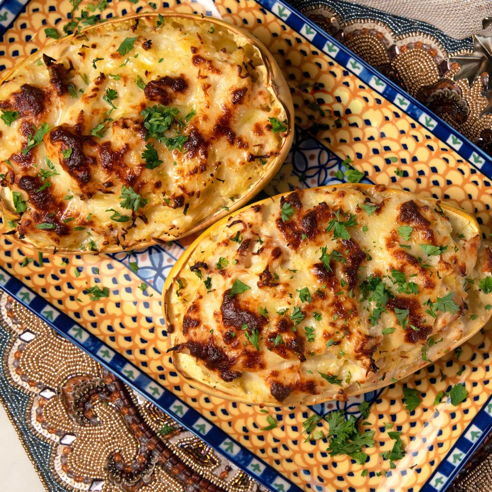 Gluten-Free Chicken Alfredo Stuffed Spaghetti Squash