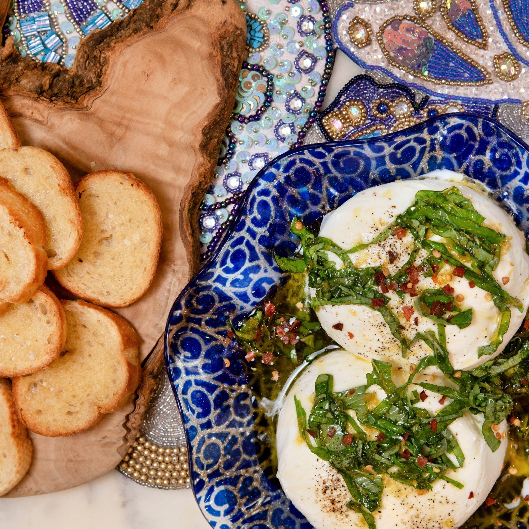 Limoncello Burrata Recipe with Fresh Basil and Garlic Toast 