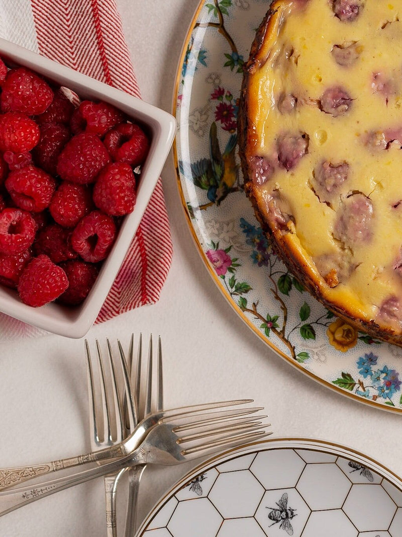 Kuchen (Greek Yogurt Cake) with Fresh Rasberries