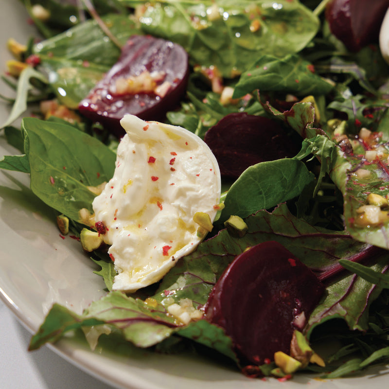 Roasted Beet & Burrata Salad with Pink Peppercorn Vinaigrette